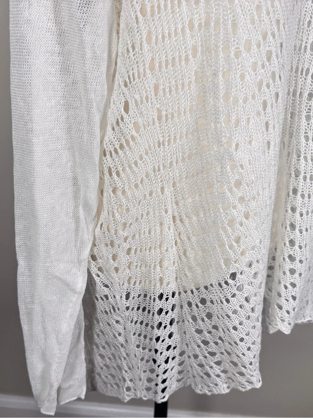 NWT Eileen Fisher Linen Sweater 3X White Crochet Minimalist Open Knit Pullover